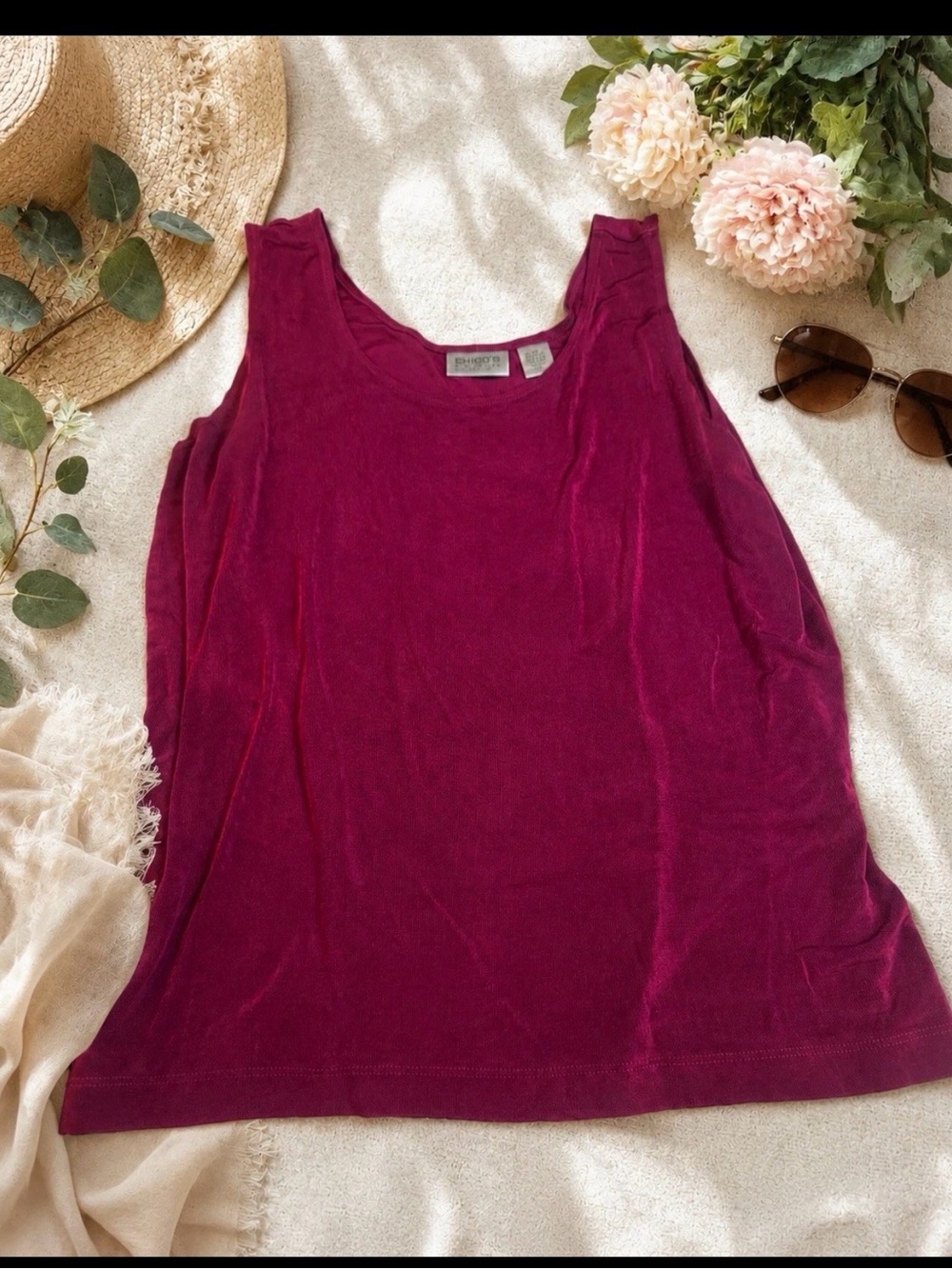 Chicos Size 3 XL Travelers Womens Pink Wrinkle Resistant Slinky Knit Tank Top